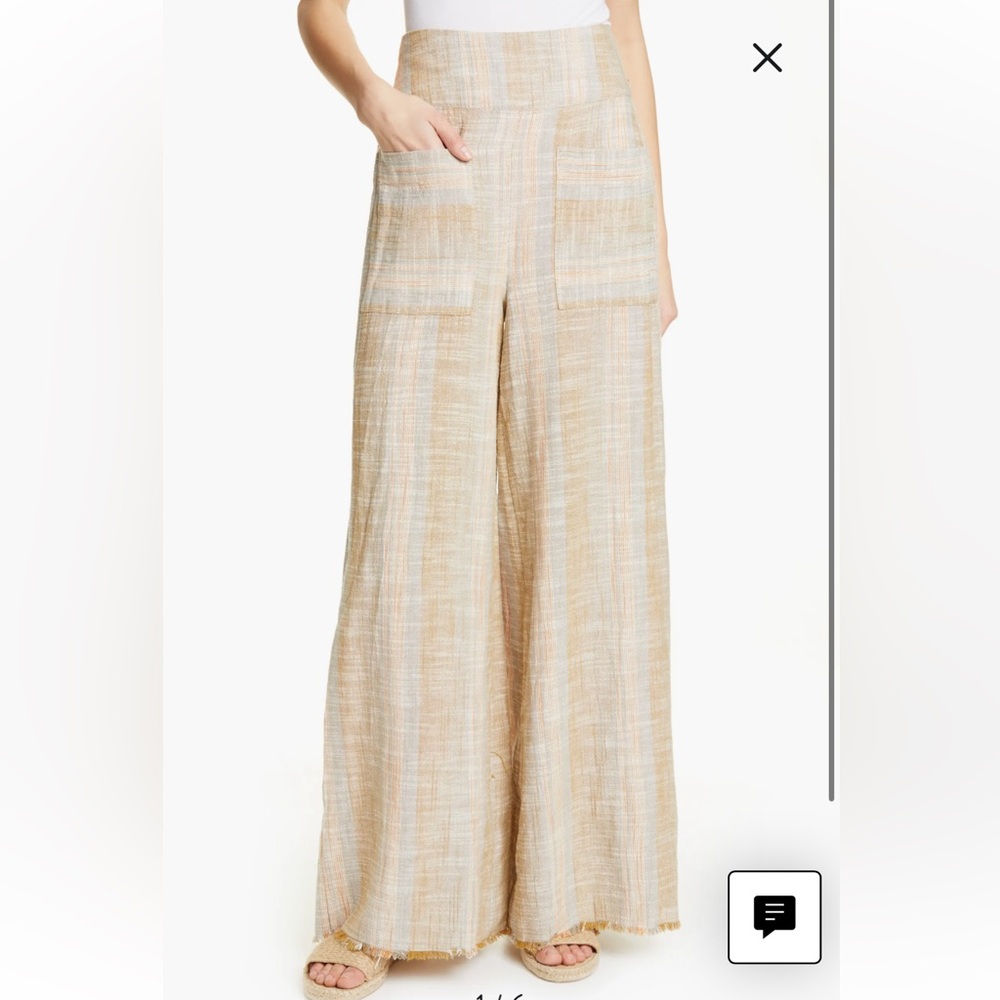 Wide Leg High-Waist Pants in Beige Plaid